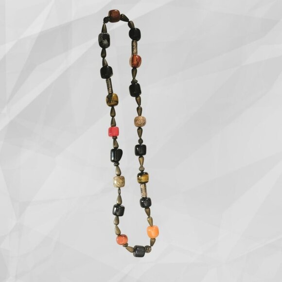 Brass and Beads Stretch Necklace with Glass Beads - New - Picture 3 of 3